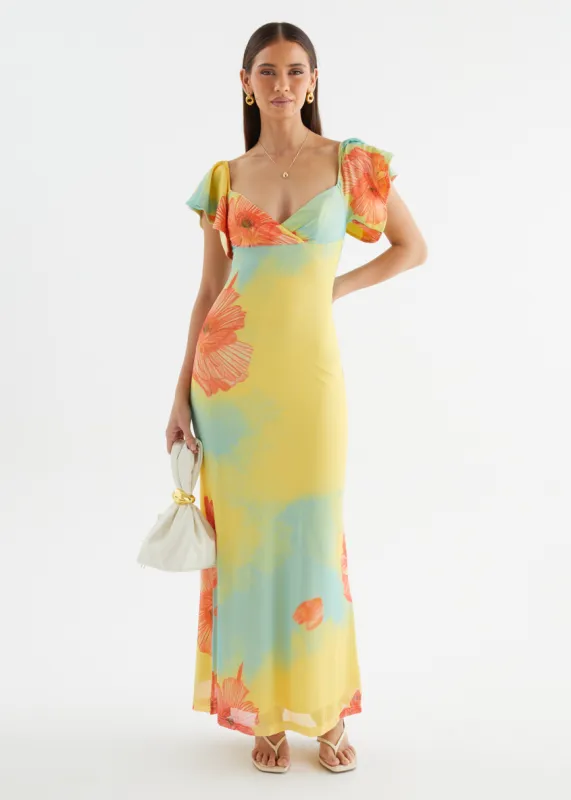 Neiko Mesh Maxi Dress - Coral Flowers sold by Gingham & Heels