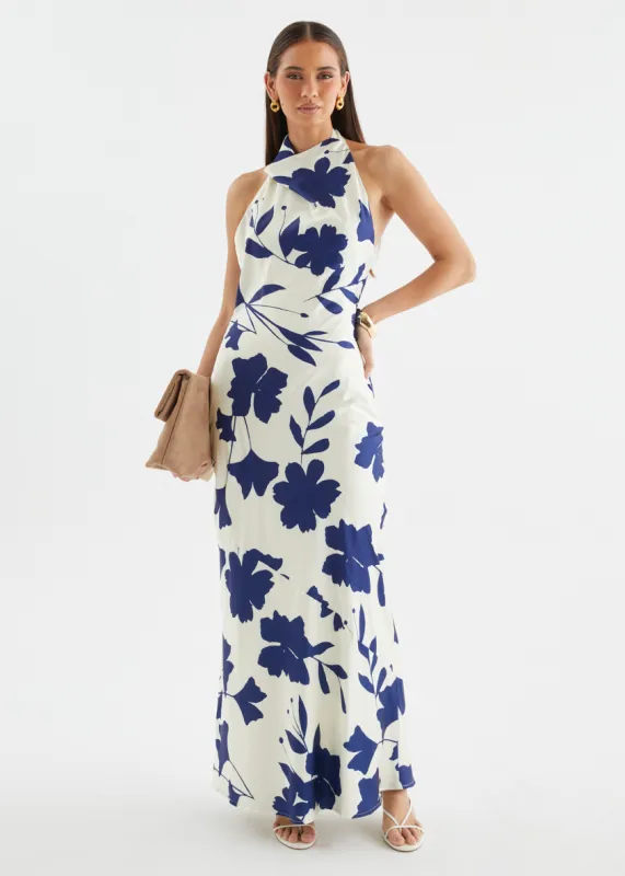 Joslin Halter Maxi Dress - Navy Leaf sold by Gingham & Heels