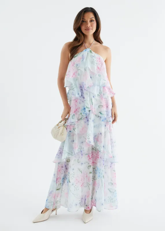 Telaena Halter Maxi Dress - Aqua Floral sold by Gingham & Heels