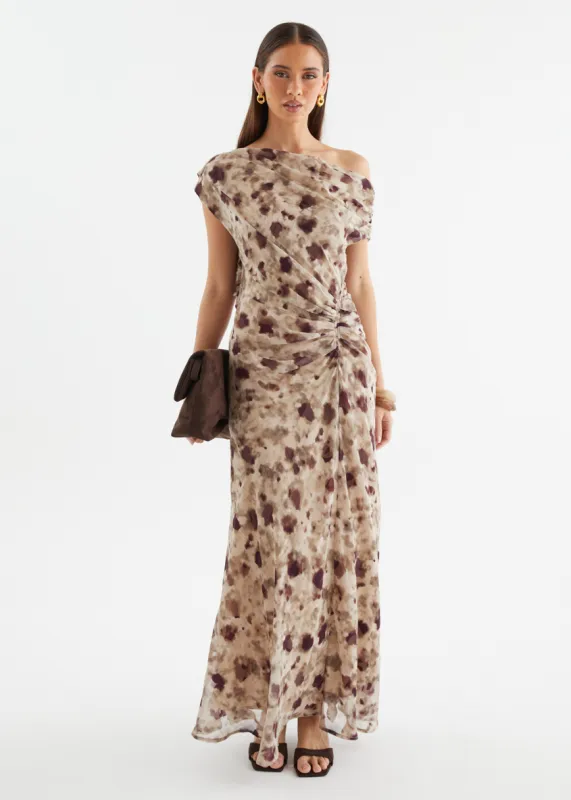 Flirtini One Shoulder Maxi Dress - Cocoa Leopard sold by Gingham & Heels