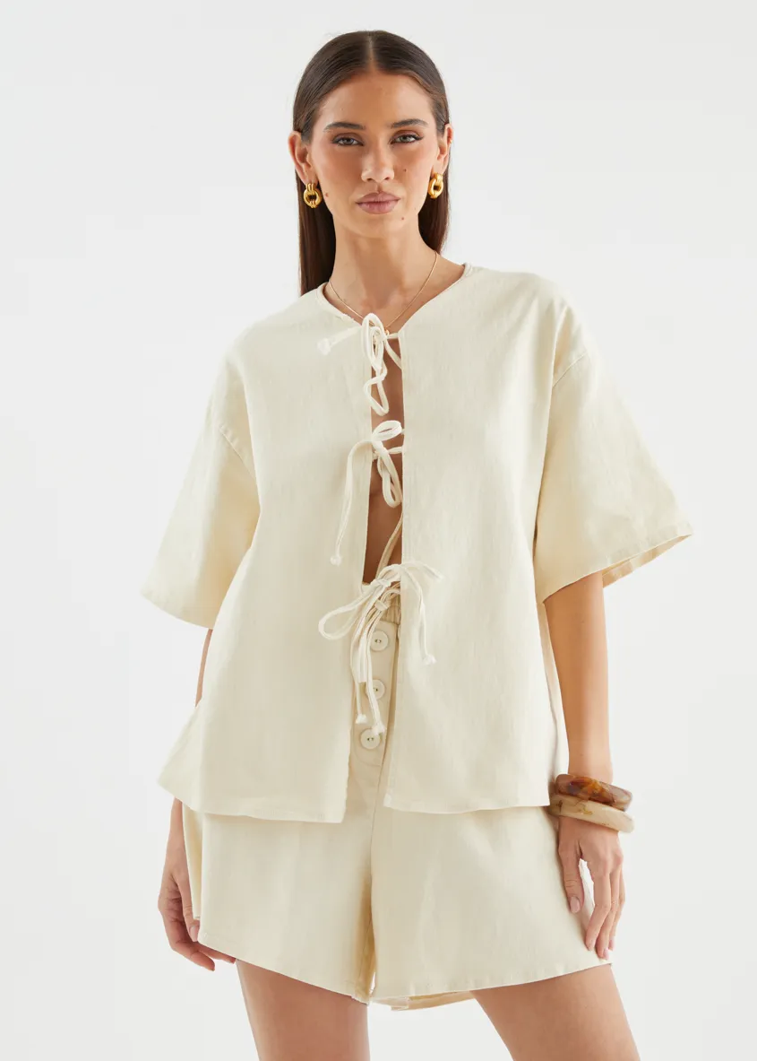 Kieran Denim Top - Beige sold by Gingham & Heels product image thumbnail 3