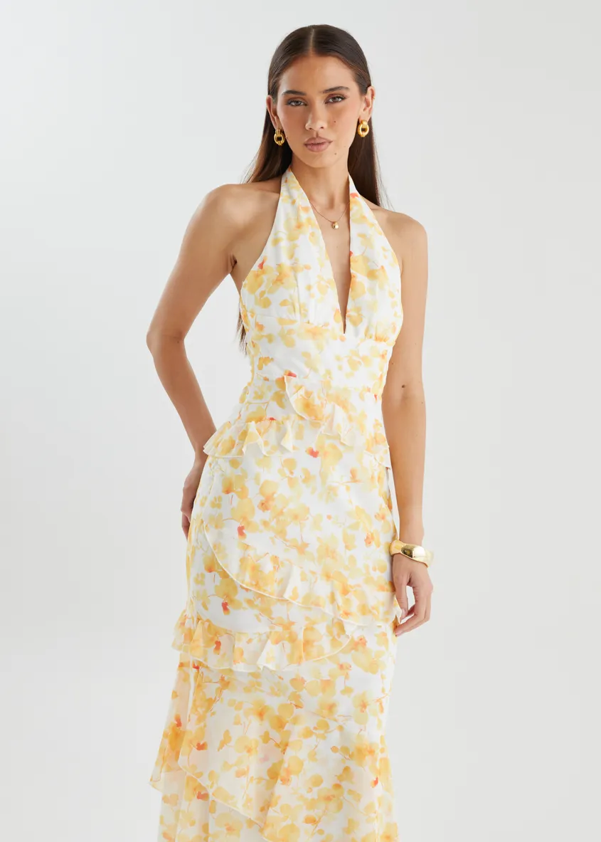 Ferryn Halter Maxi Dress - Yellow Floral sold by Gingham & Heels product image thumbnail 4