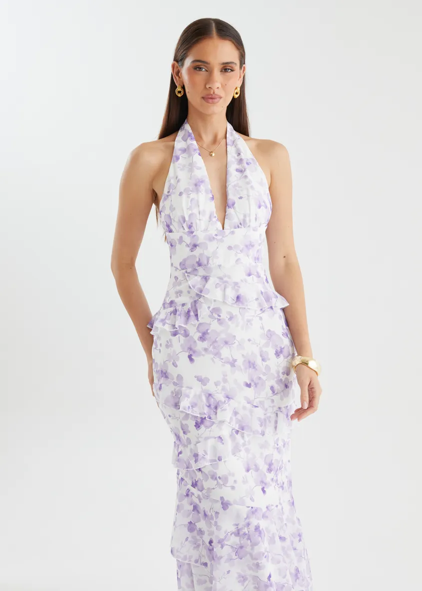 Ferryn Halter Maxi Dress - Purple Floral sold by Gingham & Heels product image thumbnail 3