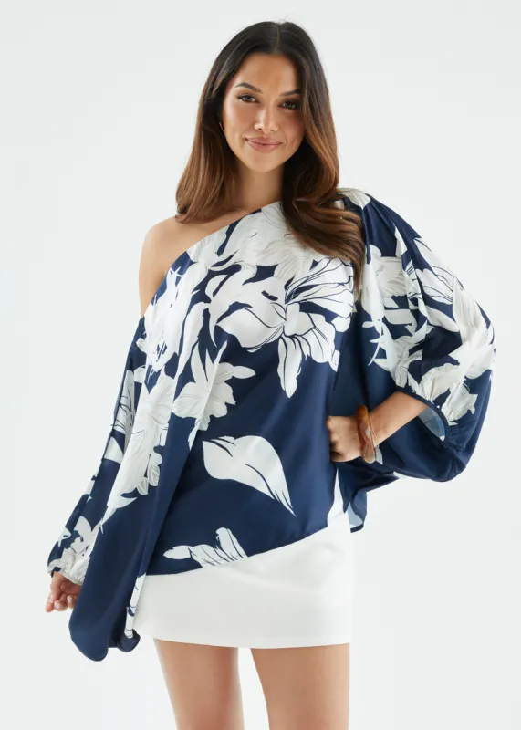 Maui Off Shoulder Top - Navy Floral sold by Gingham & Heels