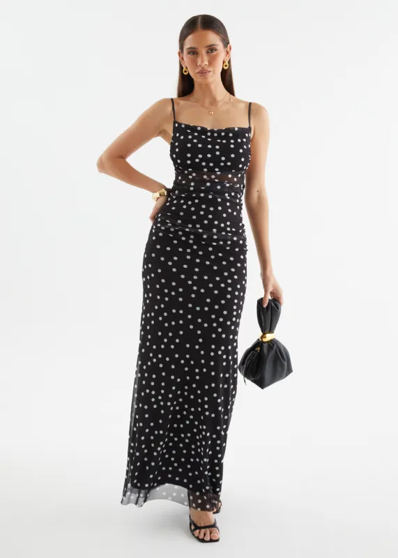 Ellina Mesh Maxi Dress - Black Polka Dot sold by Gingham & Heels