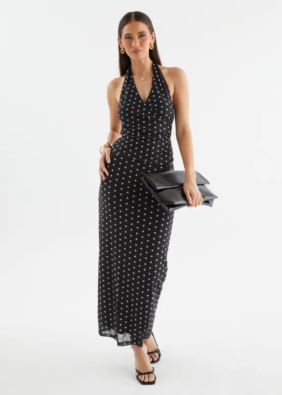 Weslee Mesh Maxi Skirt - Black Polka sold by Gingham & Heels