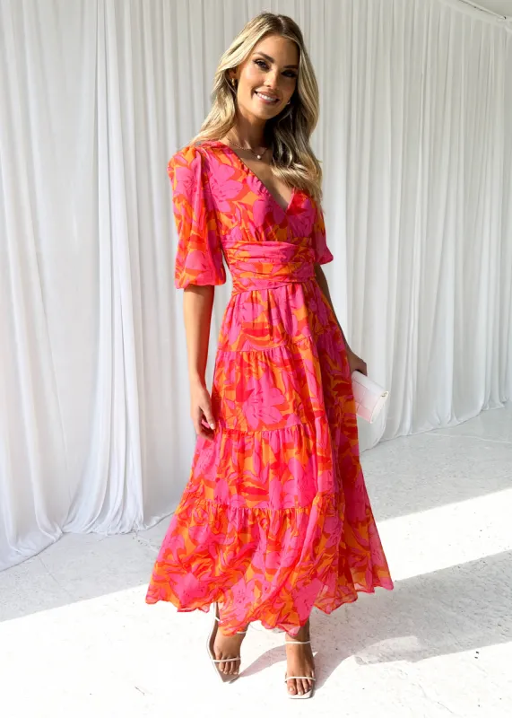 Catana Maxi Dress - Tangerine Floral sold by Gingham & Heels