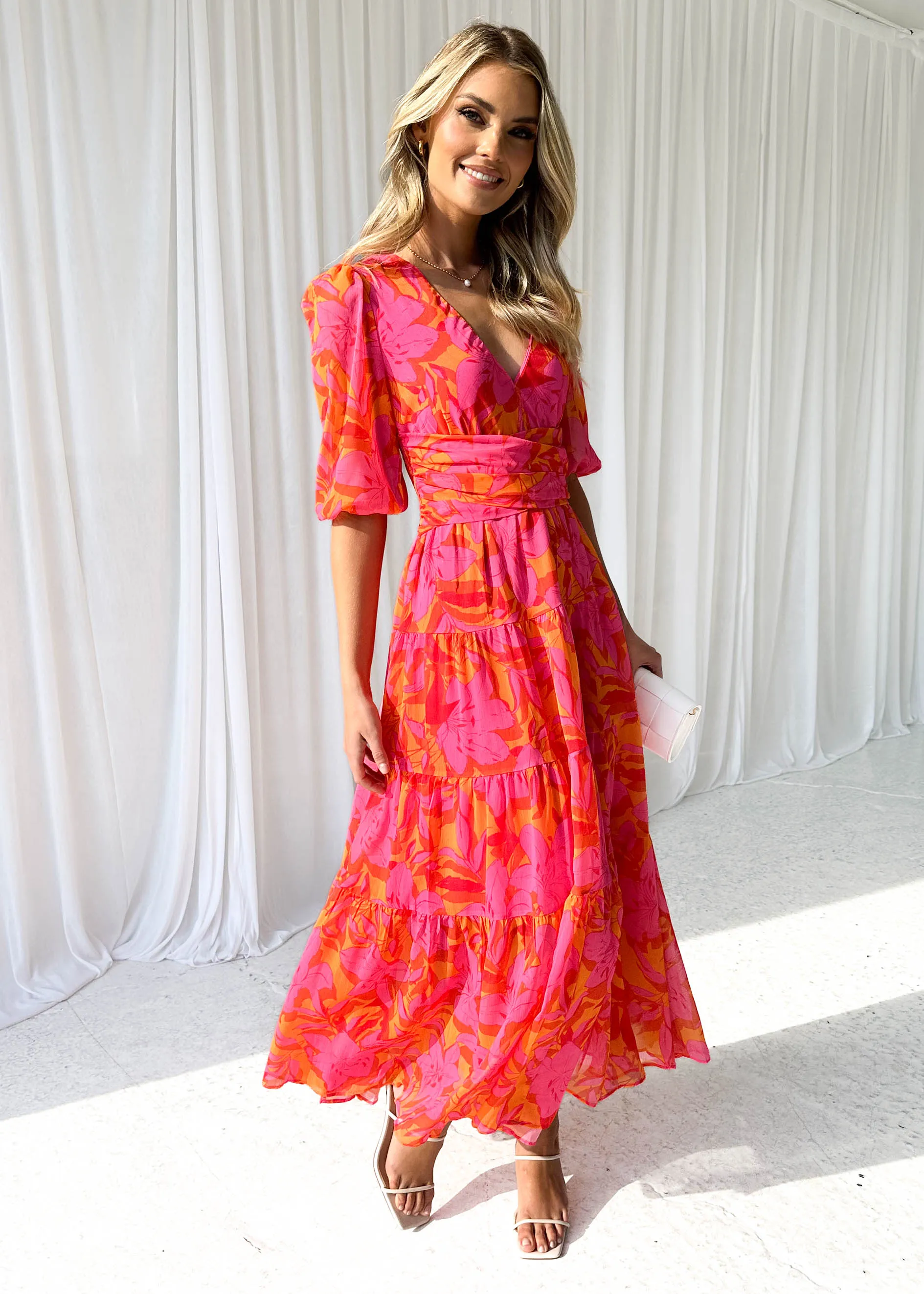 Catana Maxi Dress - Tangerine Floral sold by Gingham & Heels