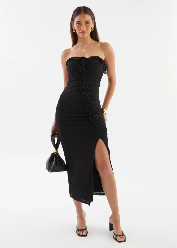 Abi Strapless Mesh Midi Dress - Black sold by Gingham & Heels