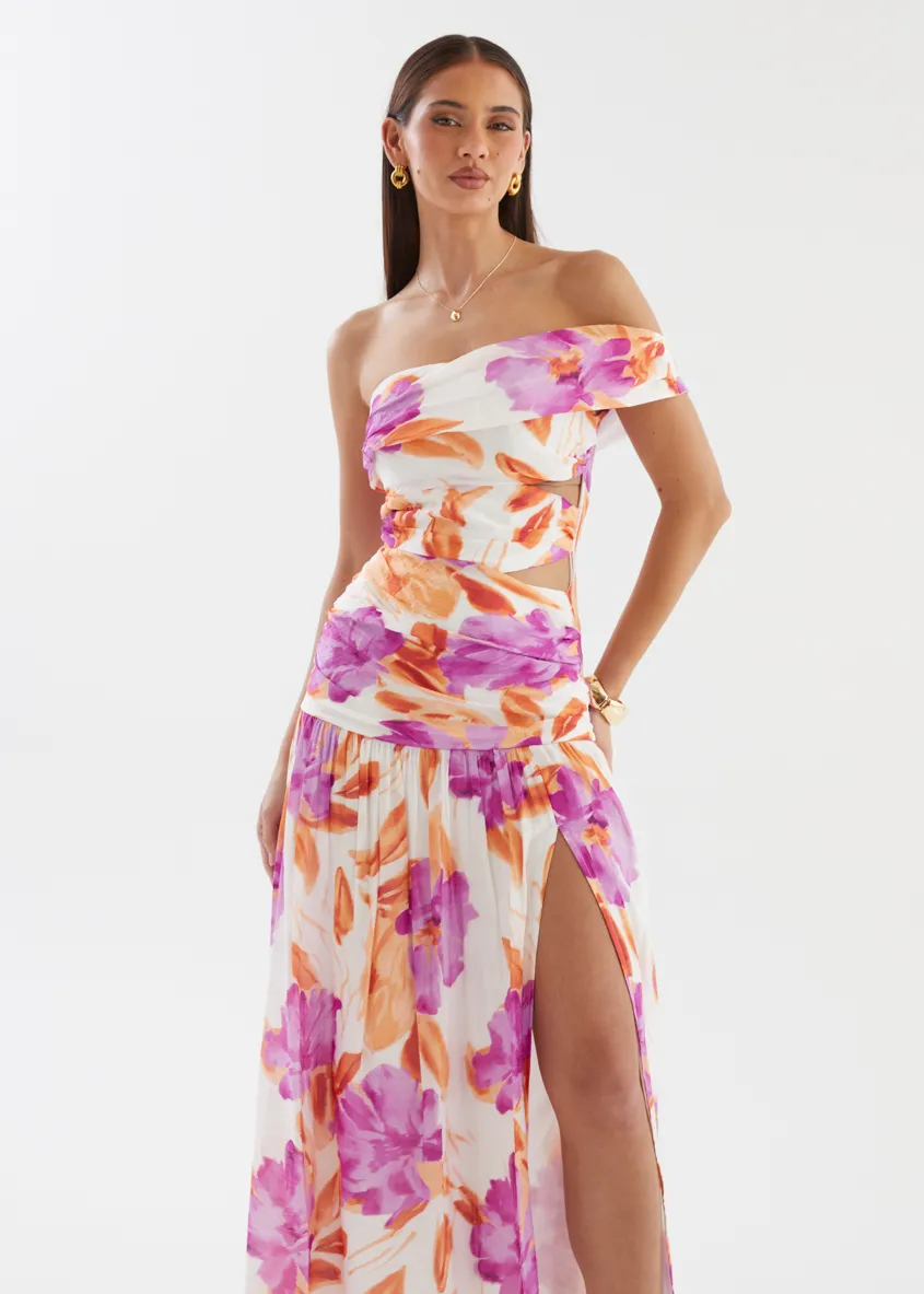 Shari One Shoulder Maxi Dress - Purple Flowers sold by Gingham & Heels product image thumbnail 5