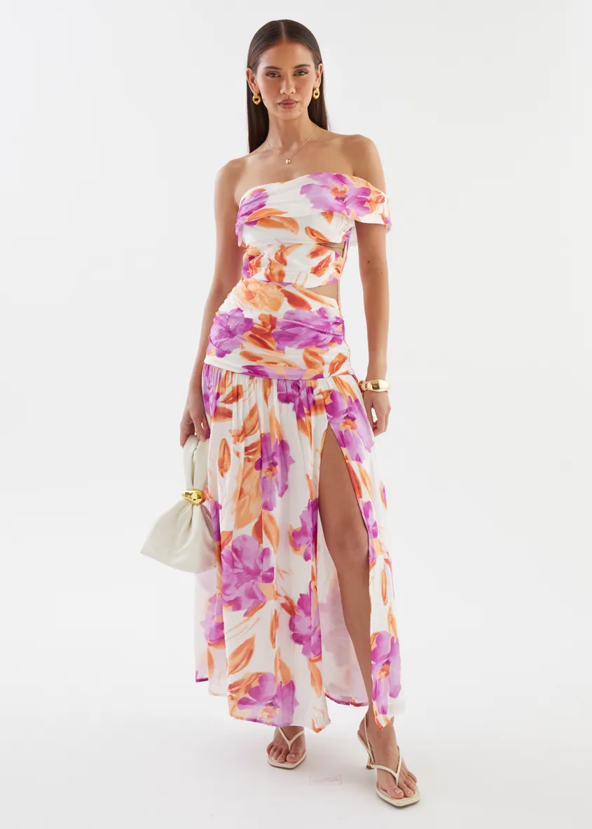 Shari One Shoulder Maxi Dress - Purple Flowers sold by Gingham & Heels product image thumbnail 4