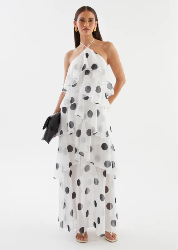 Telaena Halter Maxi Dress - White Polka sold by Gingham & Heels