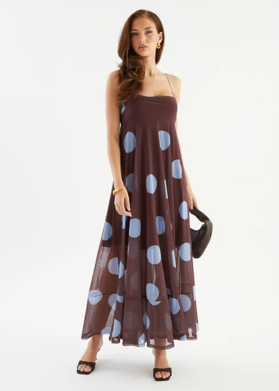 Lutana Maxi Dress - Choc Blue Spot sold by Gingham & Heels
