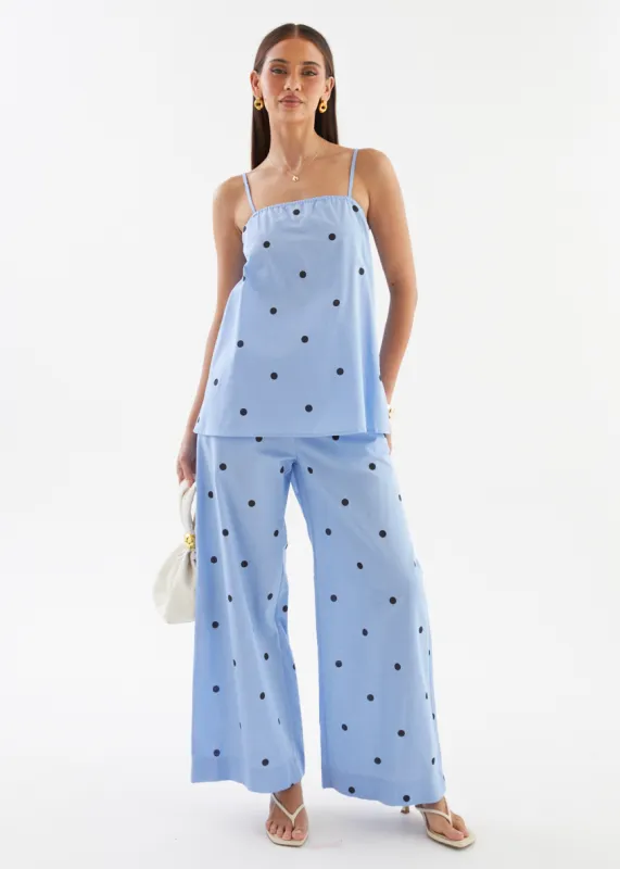 Bryant Pants - Blue Polka sold by Gingham & Heels