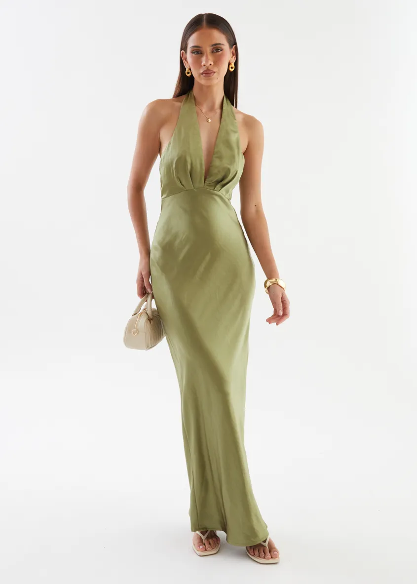 Leala Halter Maxi Dress - Olive sold by Gingham & Heels product image thumbnail 2