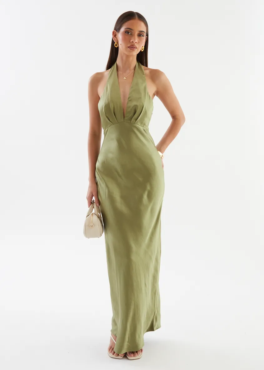 Leala Halter Maxi Dress - Olive sold by Gingham & Heels product image thumbnail 5