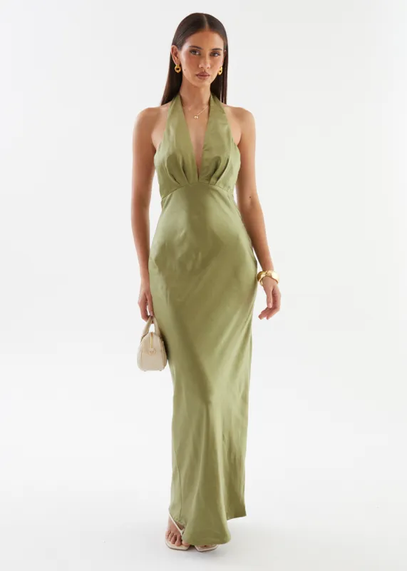 Leala Halter Maxi Dress - Olive sold by Gingham & Heels