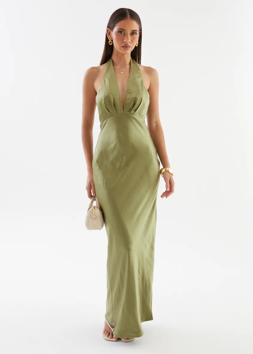 Leala Halter Maxi Dress - Olive sold by Gingham & Heels