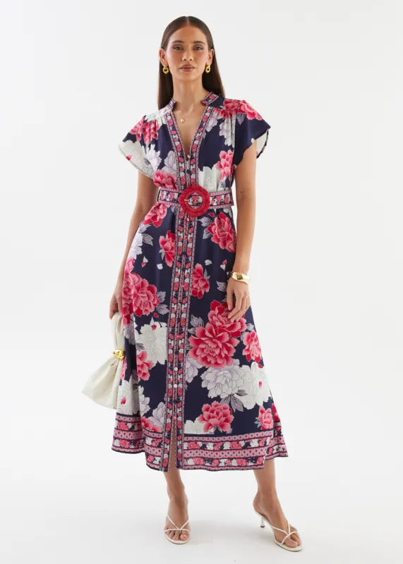 Rosetta Midi Dress - Crimson Peony sold by Gingham & Heels