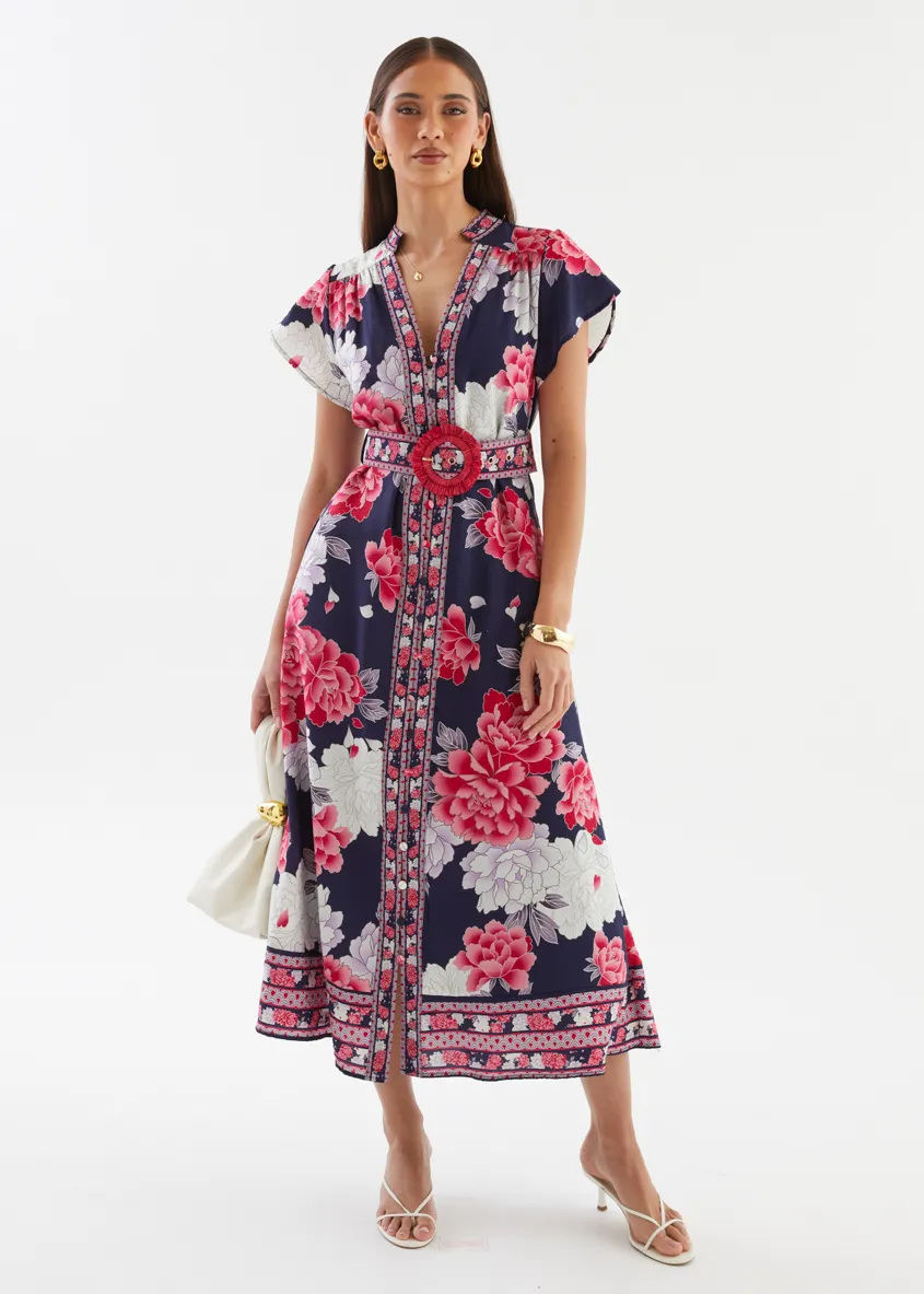 Rosetta Midi Dress - Crimson Peony sold by Gingham & Heels