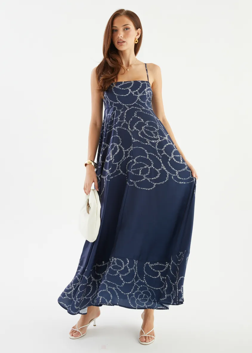 Elide Maxi Dress - Navy Abstract sold by Gingham & Heels