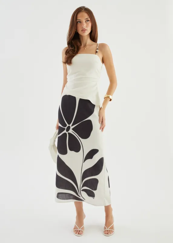 Elodie Midi Skirt - Noir Fleur sold by Gingham & Heels