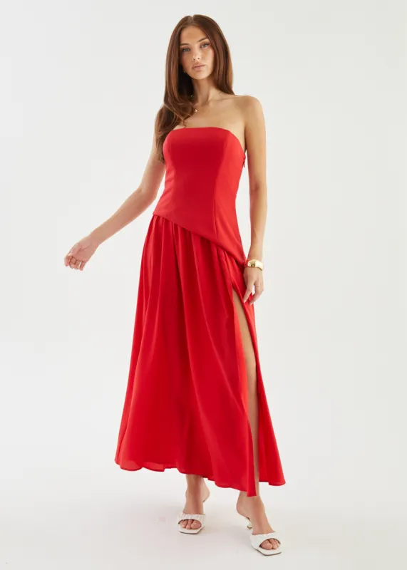 Noraah Strapless Maxi Dress - Red sold by Gingham & Heels