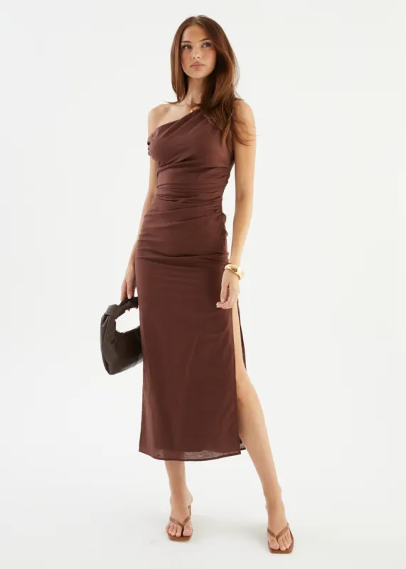 Denni Drop Shoulder Midi Dress - Chocolate sold by Gingham & Heels