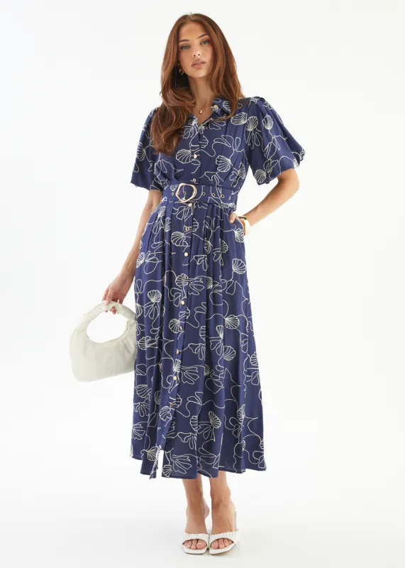 Antonina Maxi Dress - Navy Abstract sold by Gingham & Heels