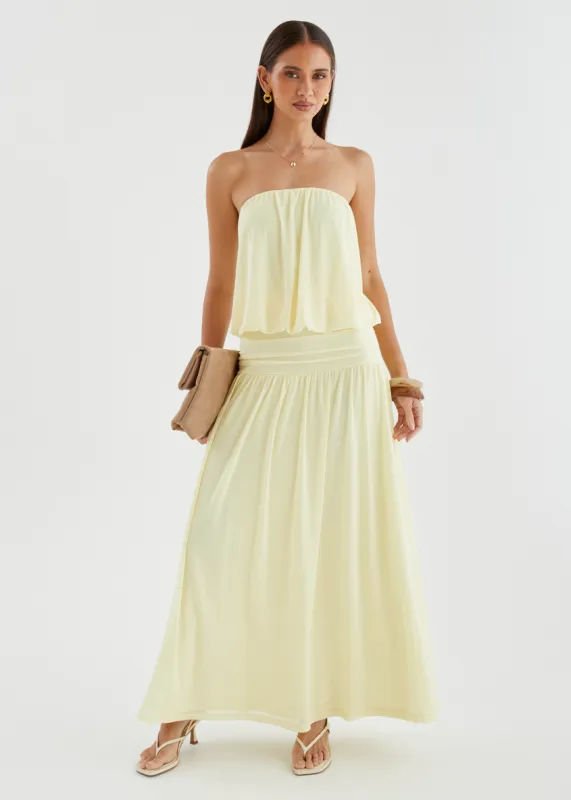 Janey Strapless Mesh Maxi Dress - Lemon sold by Gingham & Heels