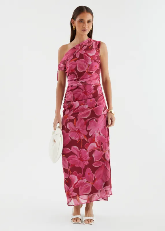 Nila Drop Shoulder Midi Dress - Burgundy Floral sold by Gingham & Heels