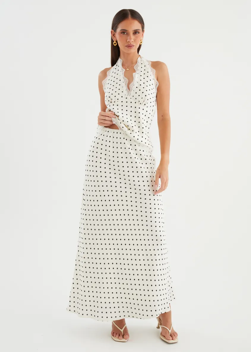 Berlina Maxi Skirt - White Polka Dot sold by Gingham & Heels