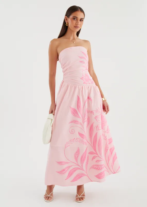 Zahley Strapless Maxi Dress - Pink Bloom sold by Gingham & Heels