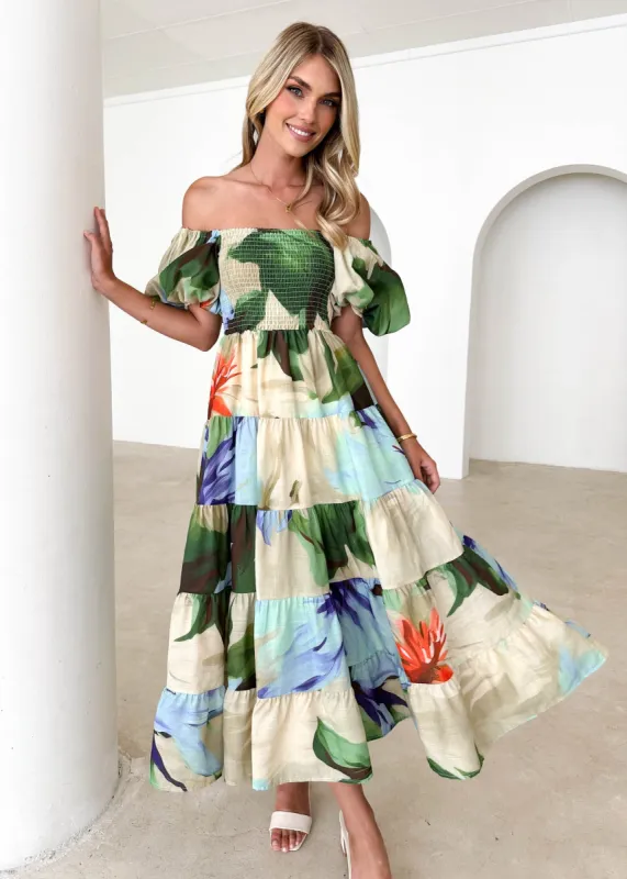 Vellora Midi Dress - Fern Flowers sold by Gingham & Heels