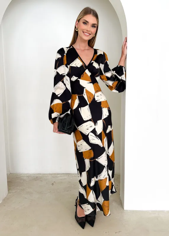 Taliya Maxi Dress - Black Geo sold by Gingham & Heels