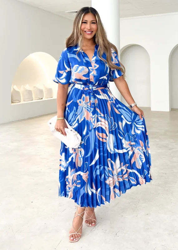 Pleater Midi Dress - Cobalt Jasmine sold by Gingham & Heels