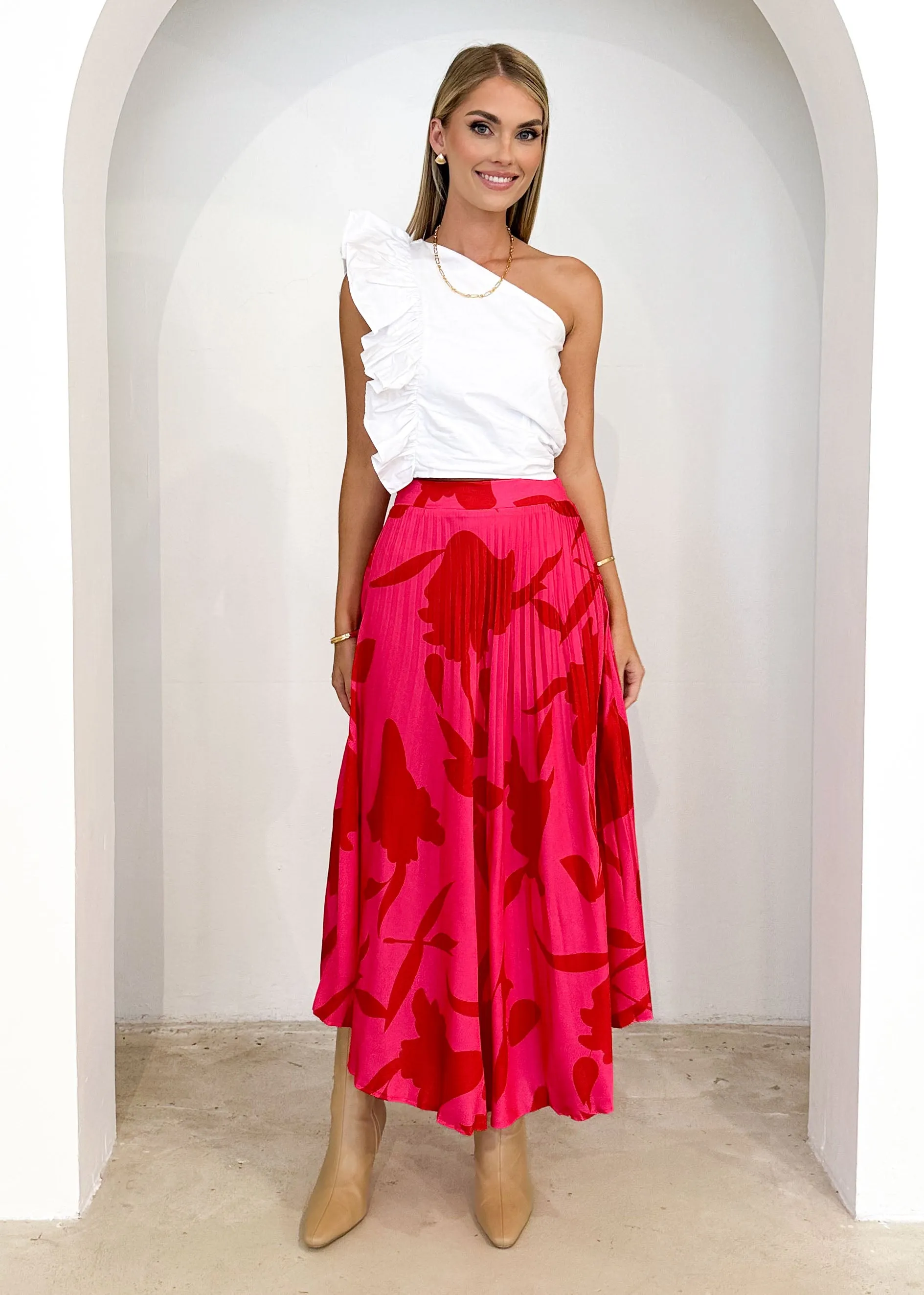 Lylia Midi Skirt - Crimson Leaf sold by Gingham & Heels product image thumbnail 2