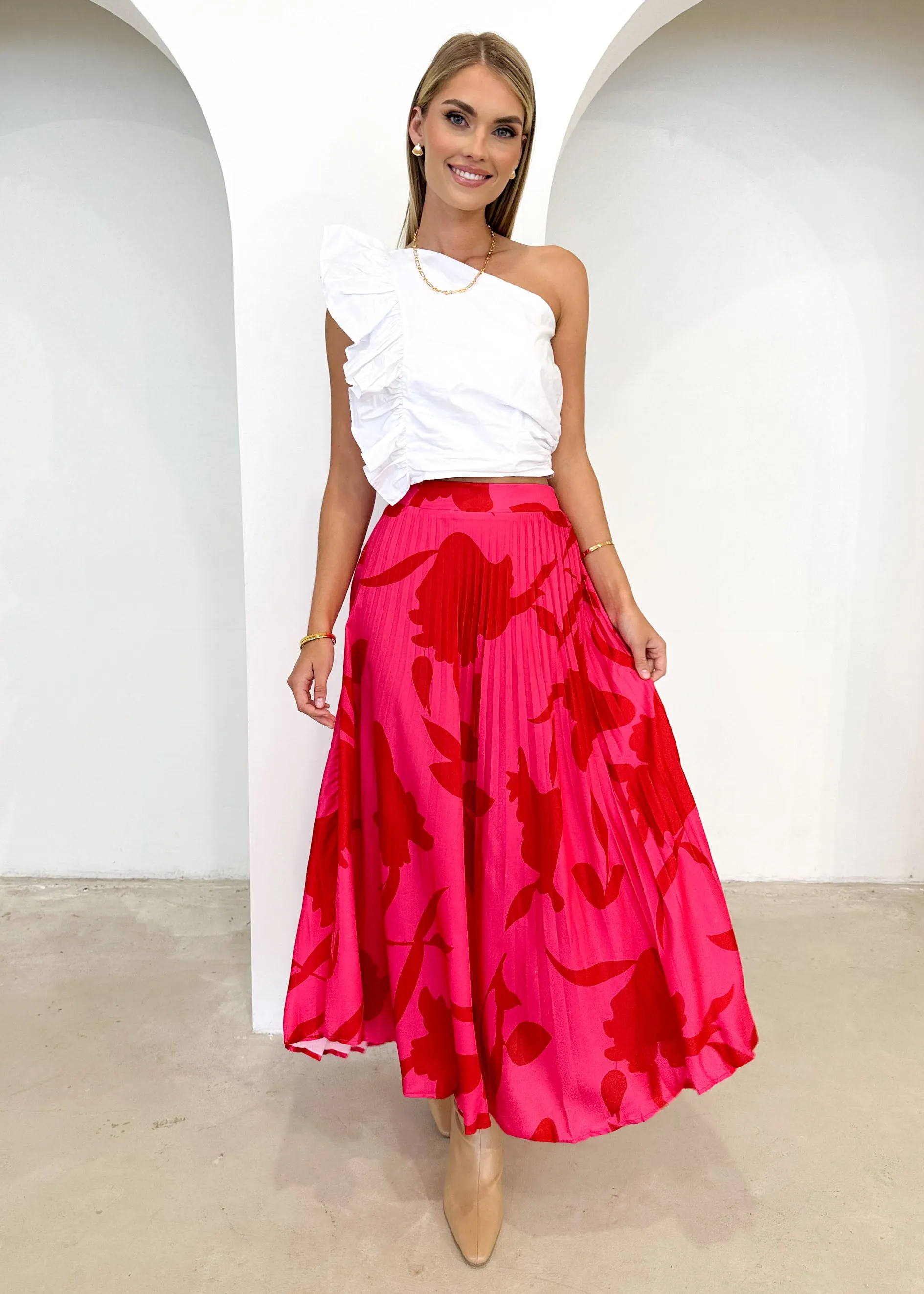 Lylia Midi Skirt - Crimson Leaf sold by Gingham & Heels