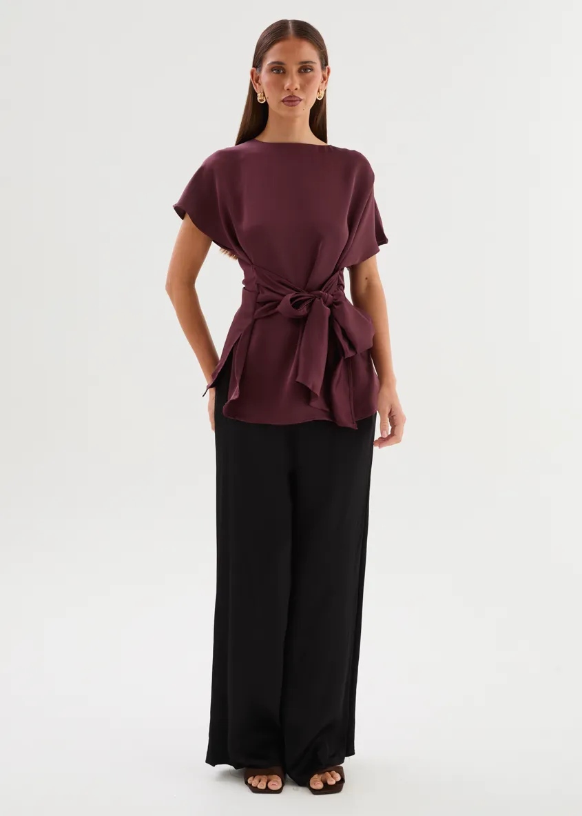Wiluna Tie Top - Wine sold by Gingham & Heels product image thumbnail 4