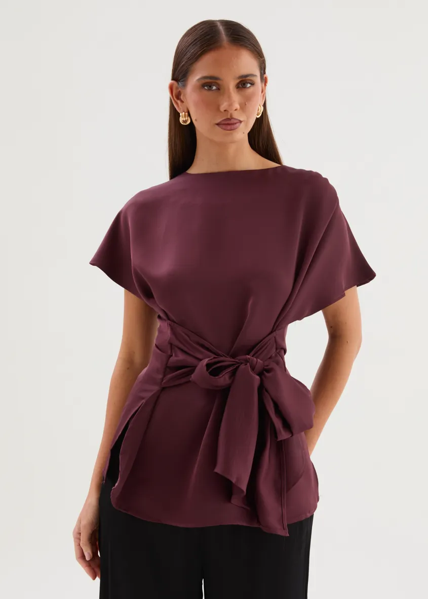 Wiluna Tie Top - Wine sold by Gingham & Heels