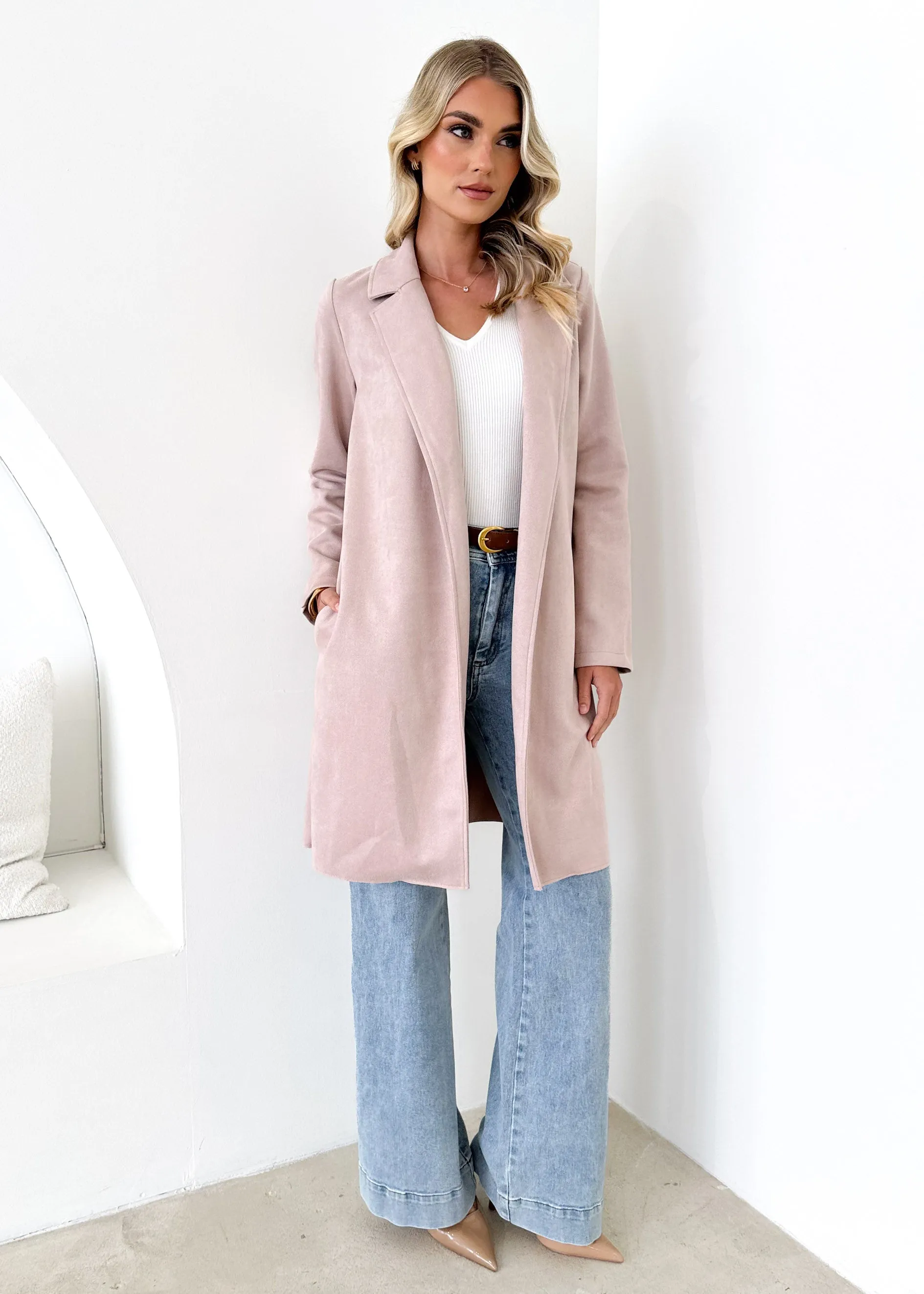 Brooklyn Suede Coatigan - Blush sold by Gingham & Heels product image thumbnail 2
