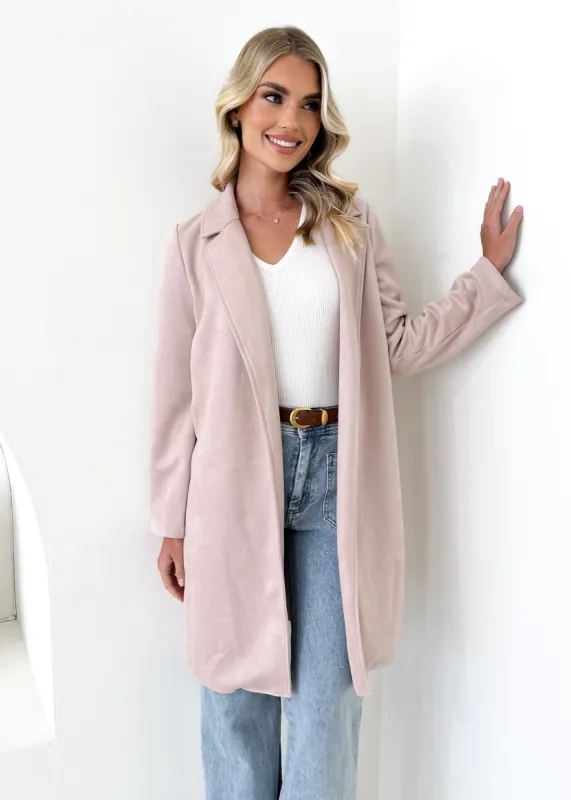 Brooklyn Suede Coatigan - Blush sold by Gingham & Heels