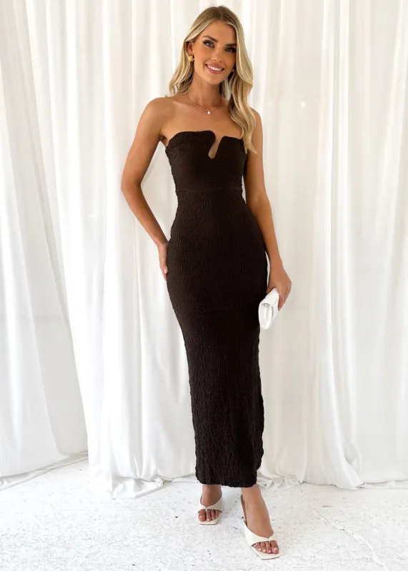 Cadie Strapless Maxi Dress - Chocolate sold by Gingham & Heels