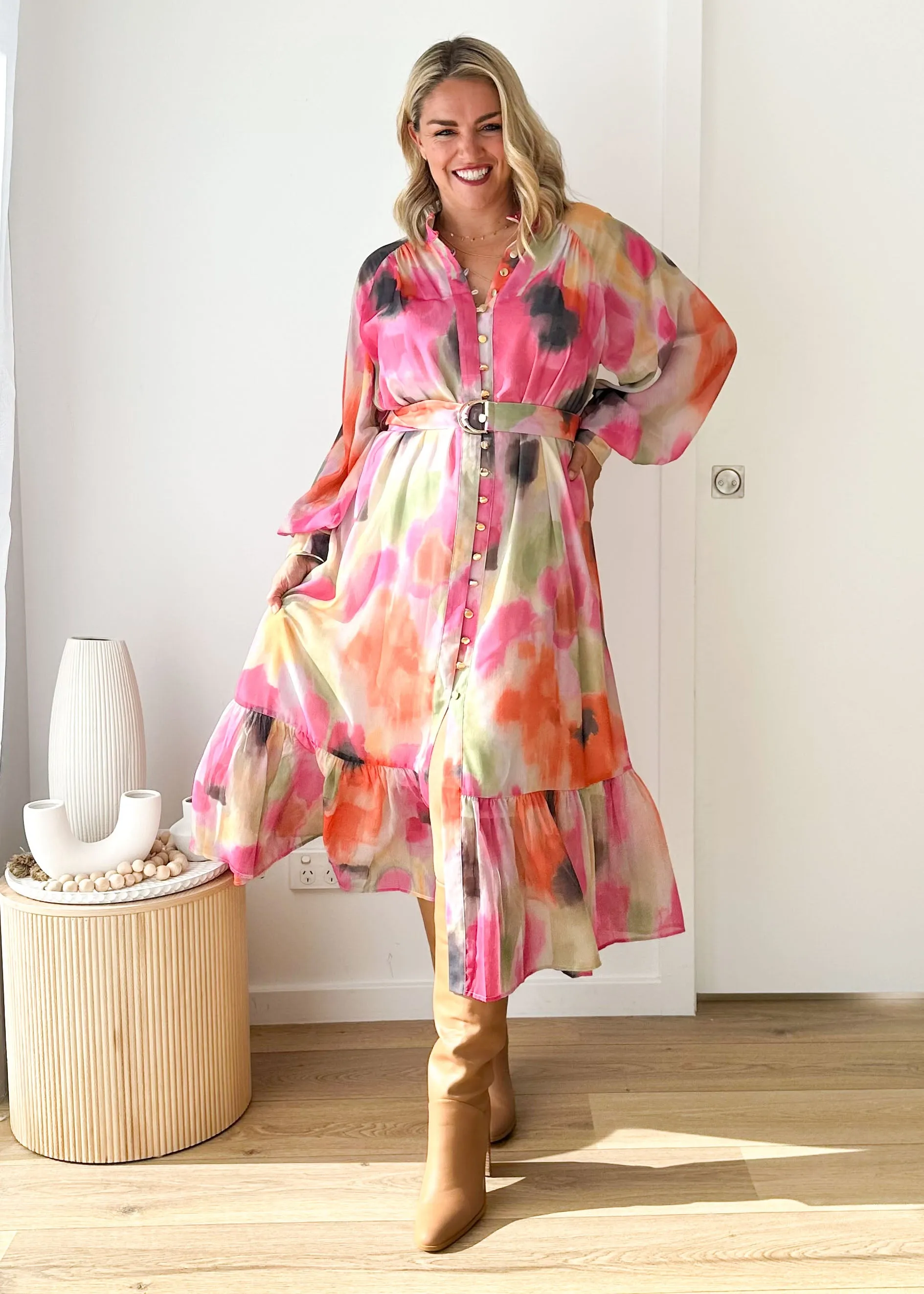 Sadie Midi Dress - Pink Splash sold by Gingham & Heels product image thumbnail 2