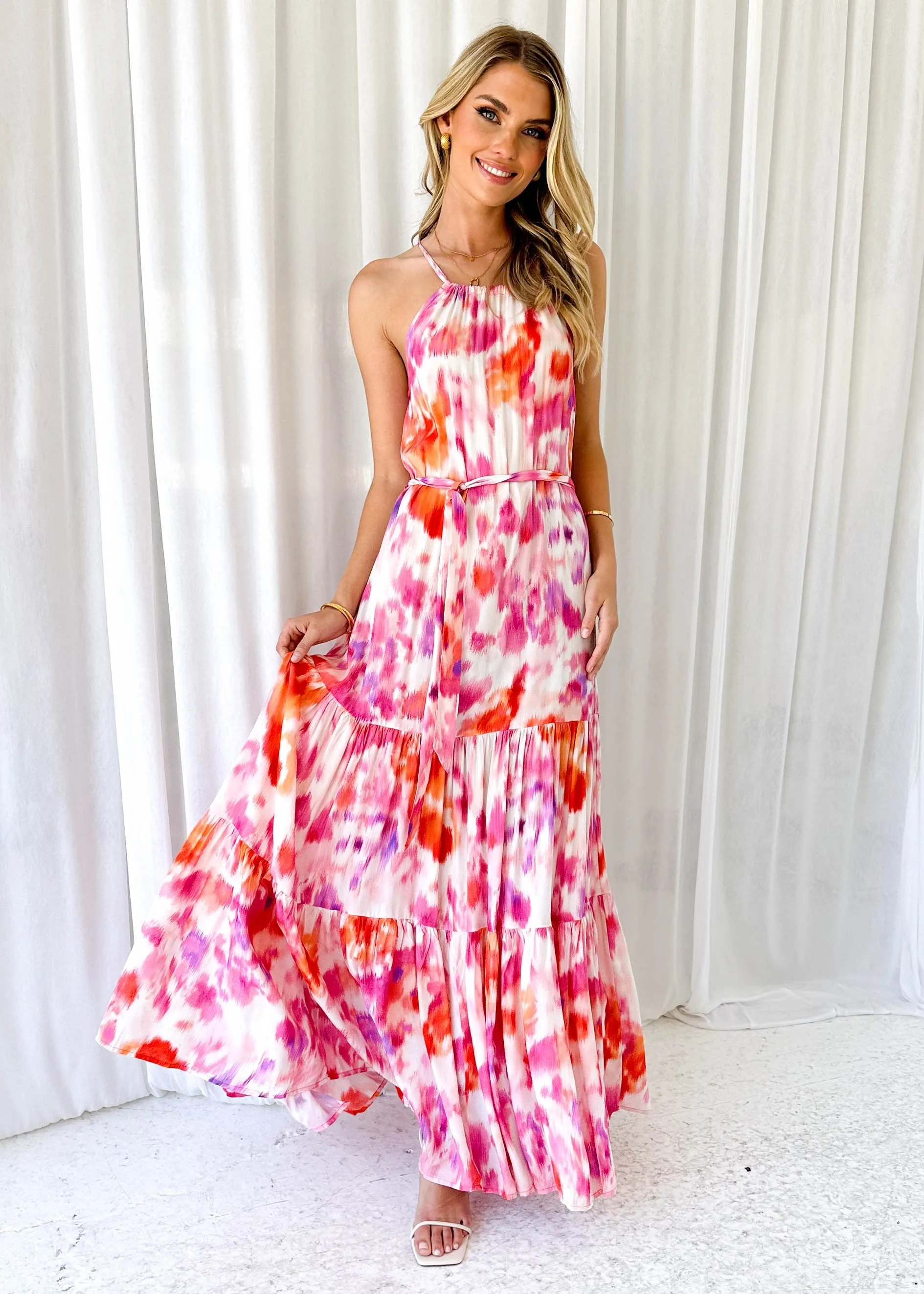 Oteme Maxi Dress - Pink Splash sold by Gingham & Heels