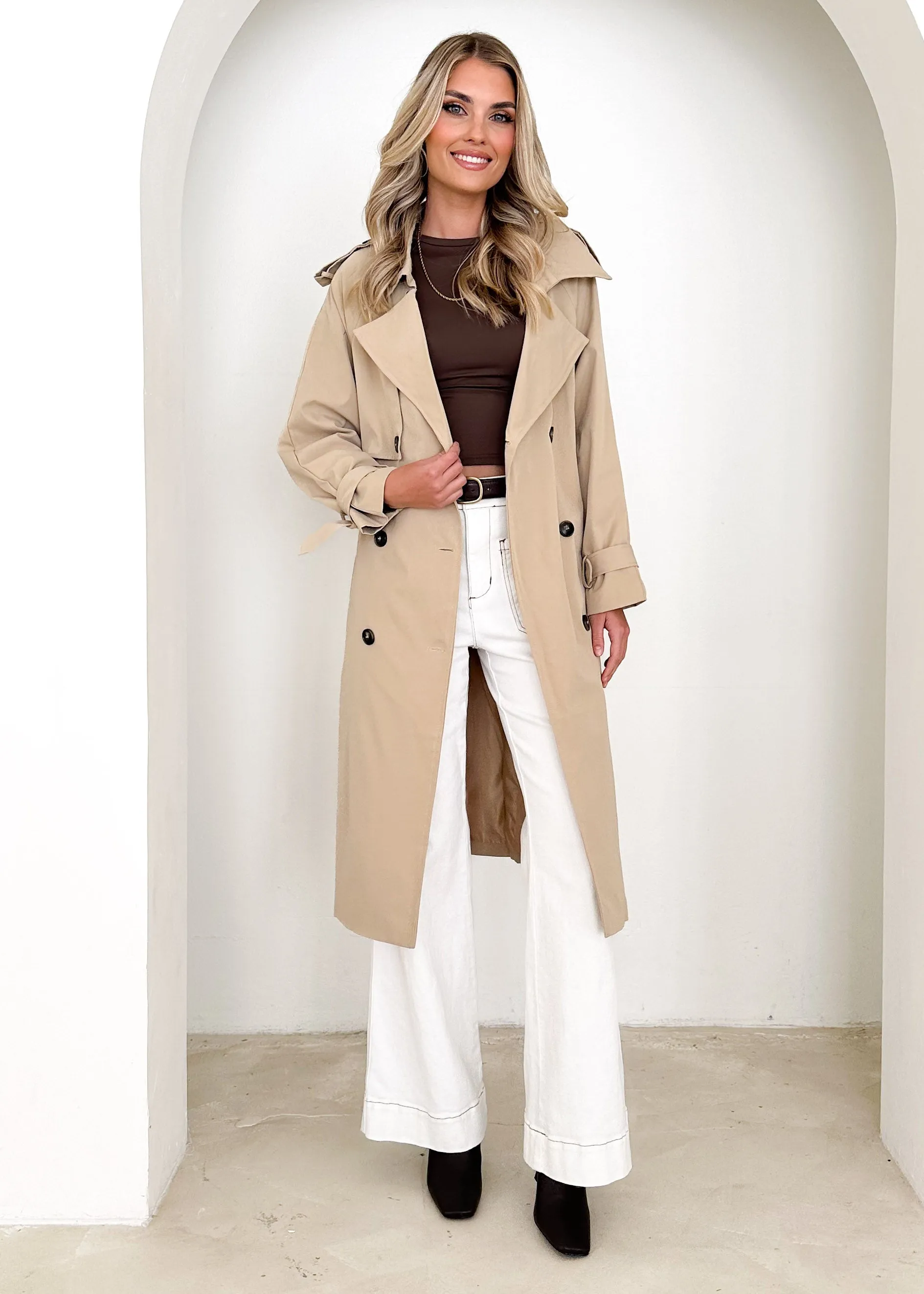 Taffie Trench Coat - Beige sold by Gingham & Heels product image thumbnail 3