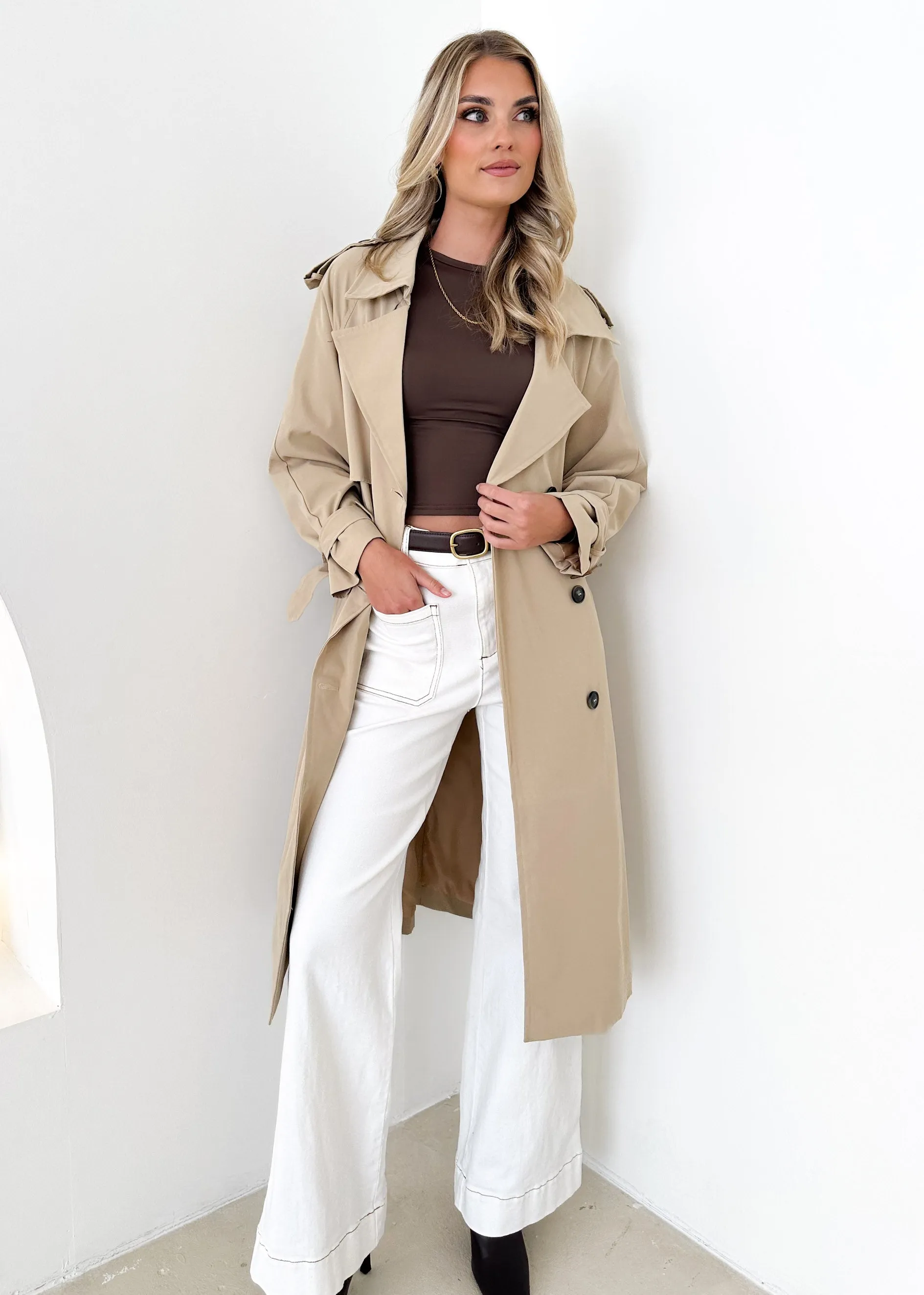 Taffie Trench Coat - Beige sold by Gingham & Heels
