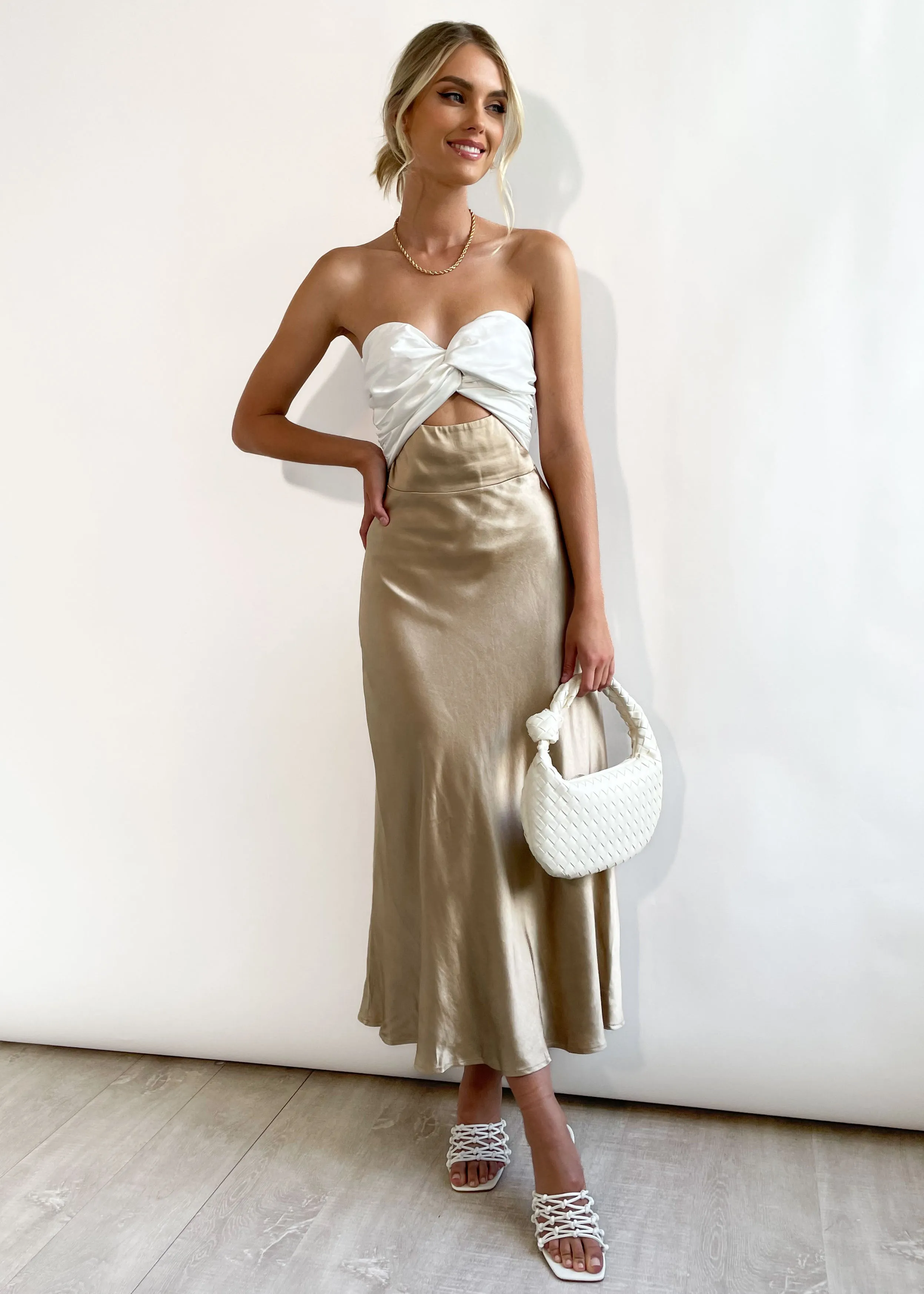 Luella Strapless Midi Dress - Gold sold by Gingham & Heels product image thumbnail 5