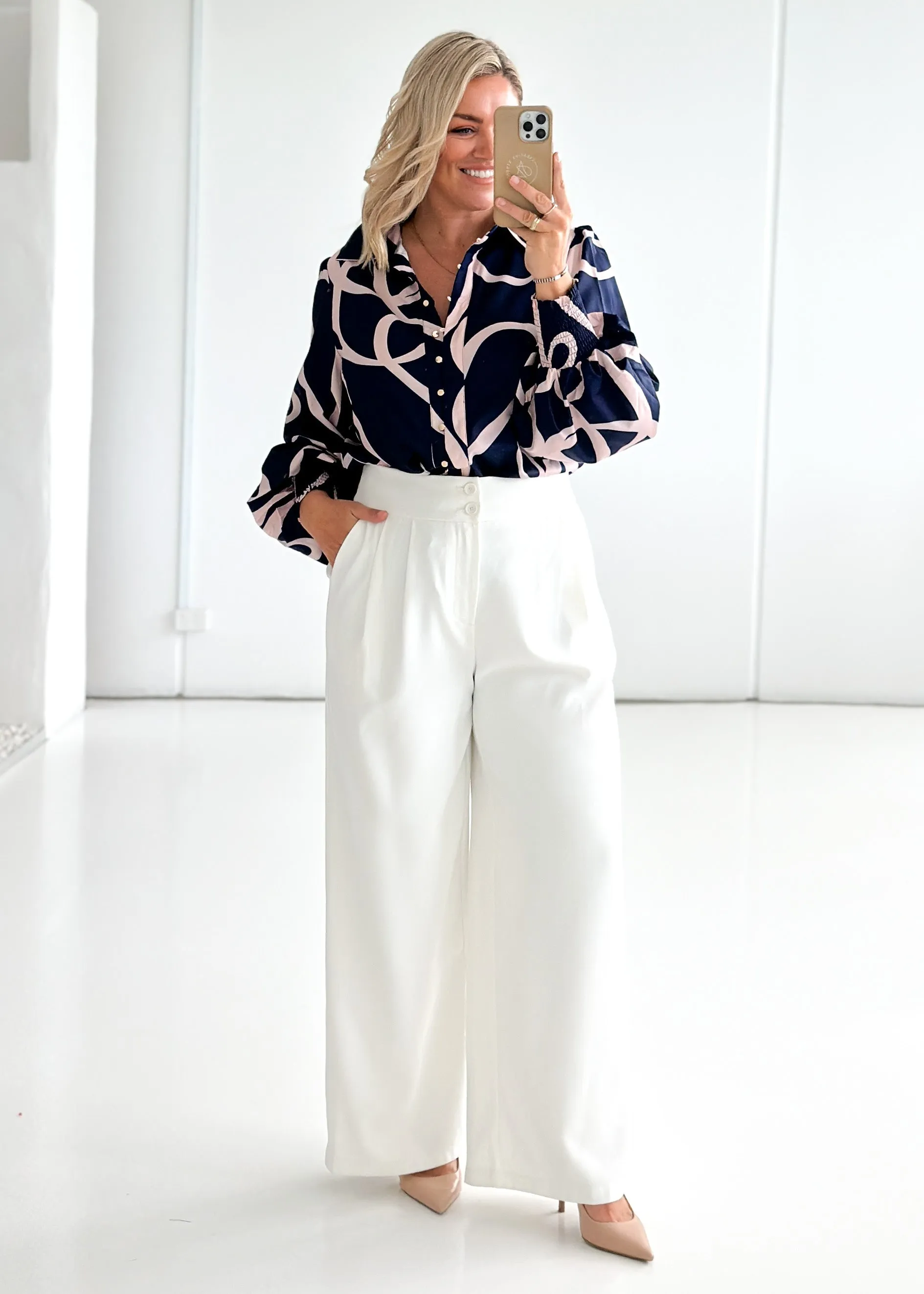 Kaylen Shirt - Navy Ribbon sold by Gingham & Heels product image thumbnail 2