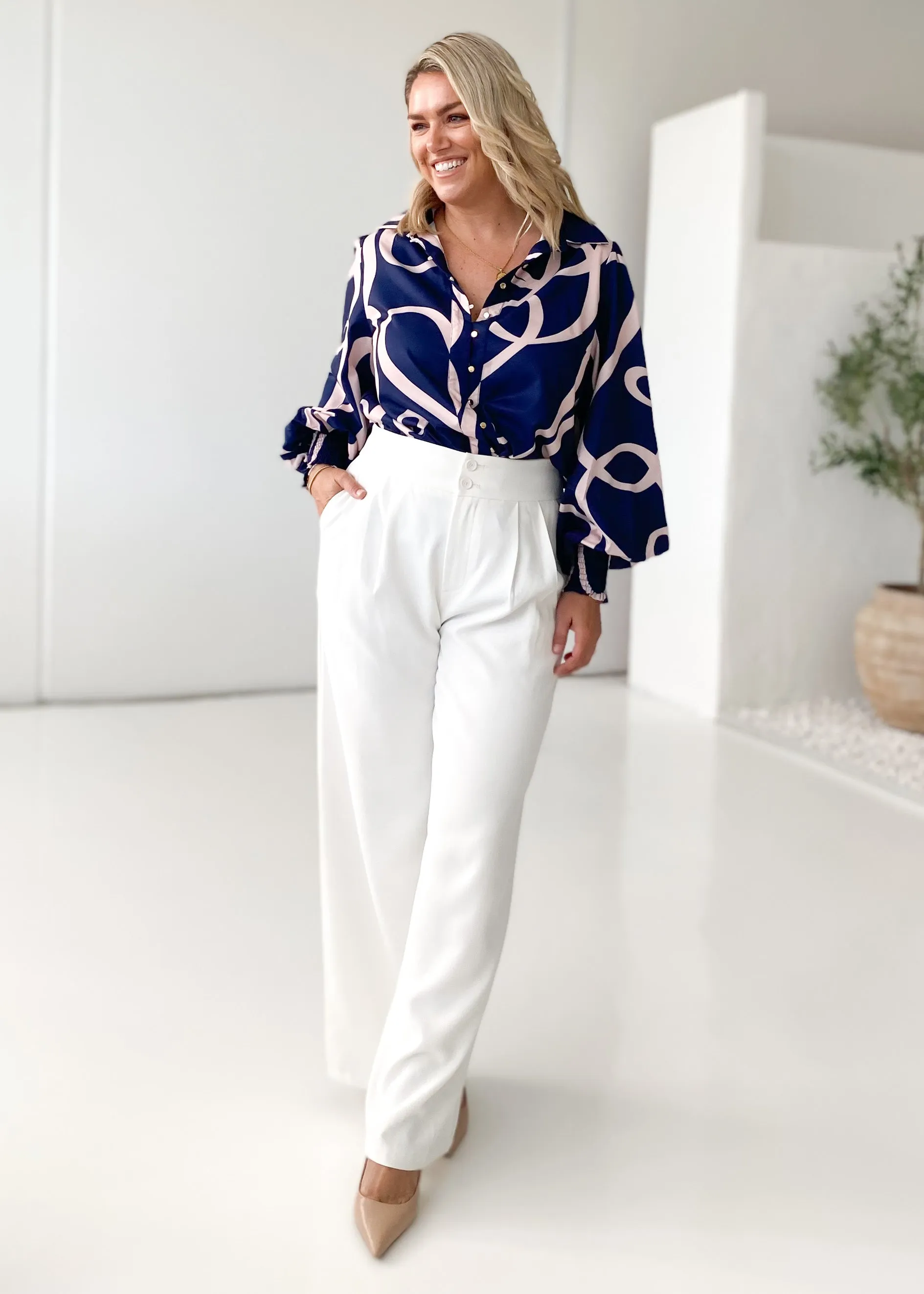 Kaylen Shirt - Navy Ribbon sold by Gingham & Heels product image thumbnail 4